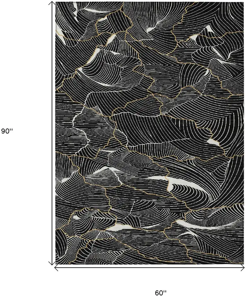 Black Ivory And Gold Abstract Washable Indoor Outdoor Area Rug Photo 8