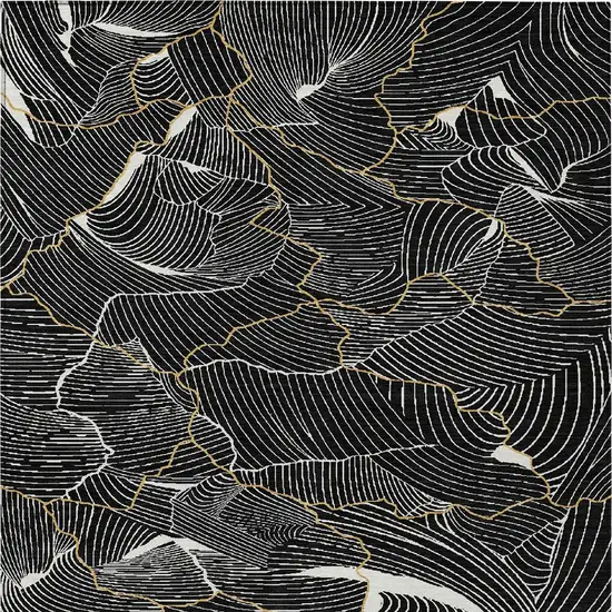 Black Ivory And Gold Abstract Washable Indoor Outdoor Area Rug Photo 7