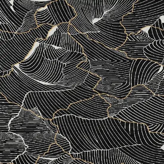 Black Ivory And Gold Abstract Washable Indoor Outdoor Area Rug Photo 6