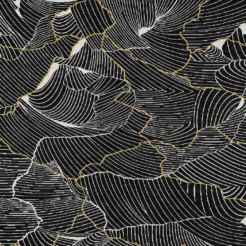 Black Ivory And Gold Abstract Washable Indoor Outdoor Area Rug Photo 6