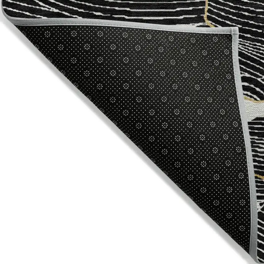 Black Ivory And Gold Abstract Washable Indoor Outdoor Area Rug Photo 5