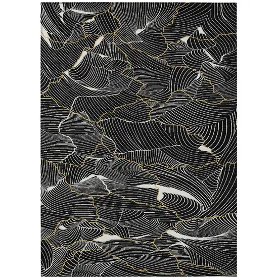 Black Ivory And Gold Abstract Washable Indoor Outdoor Area Rug Photo 2