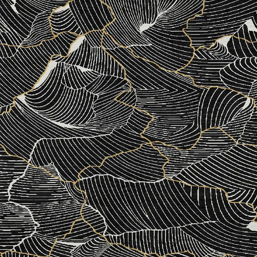 Black Ivory And Gold Abstract Washable Indoor Outdoor Area Rug Photo 6