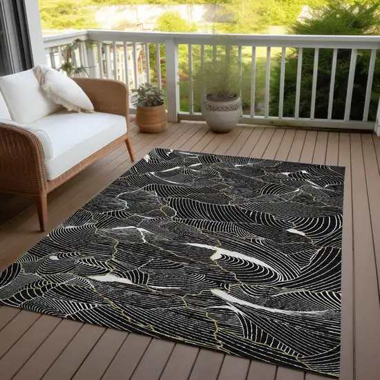 Black Ivory And Gold Abstract Washable Indoor Outdoor Area Rug Photo 8