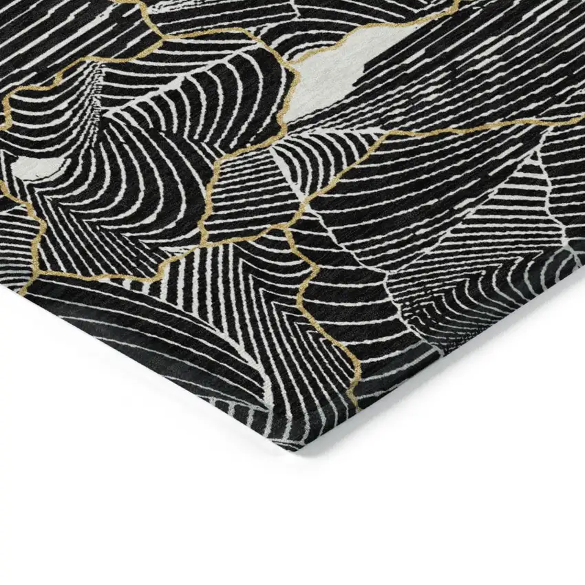 Black Ivory And Gold Abstract Washable Indoor Outdoor Area Rug Photo 3