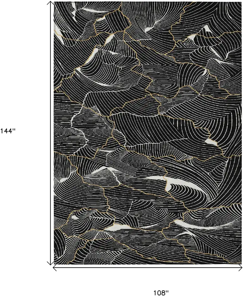 Black Ivory And Gold Abstract Washable Indoor Outdoor Area Rug Photo 7
