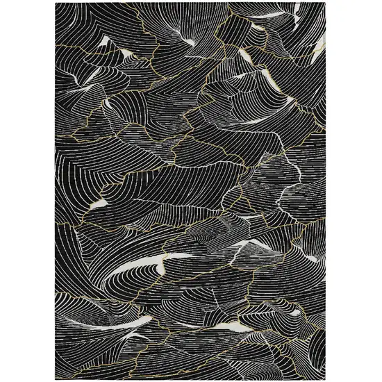 Black Ivory And Gold Abstract Washable Indoor Outdoor Area Rug Photo 6