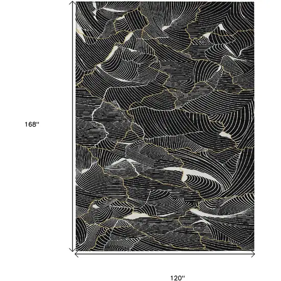 Black Ivory And Gold Abstract Washable Indoor Outdoor Area Rug Photo 8