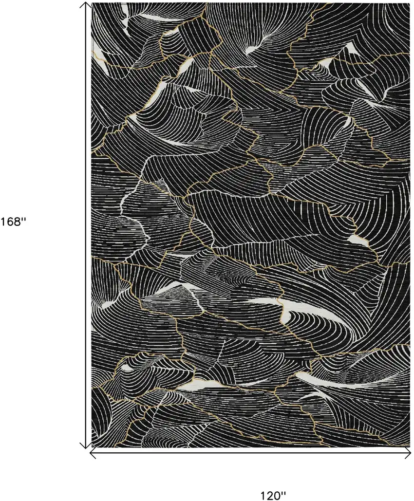 Black Ivory And Gold Abstract Washable Indoor Outdoor Area Rug Photo 8