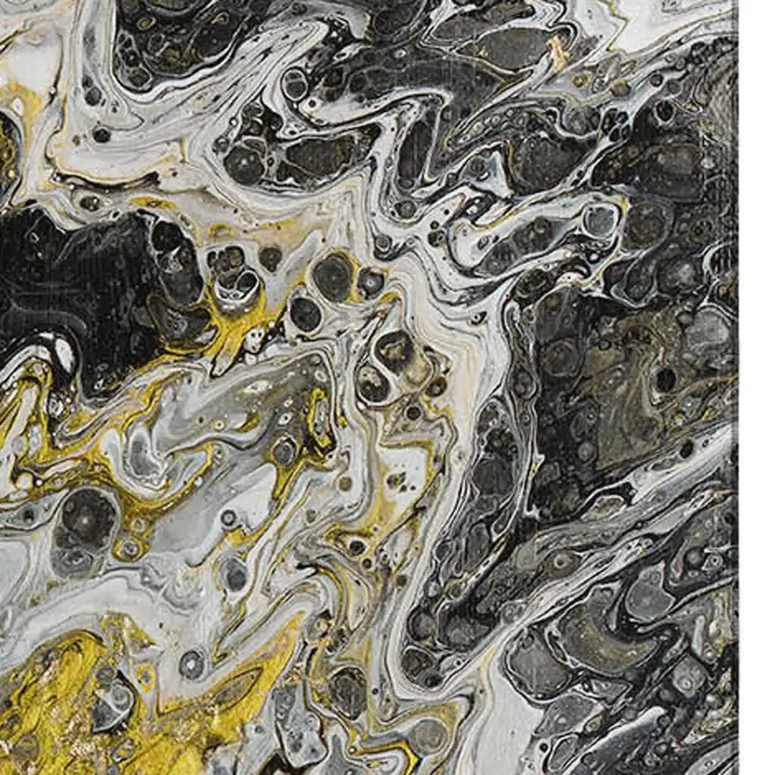 Black Ivory And Gold Abstract Washable Indoor Outdoor Area Rug Photo 6