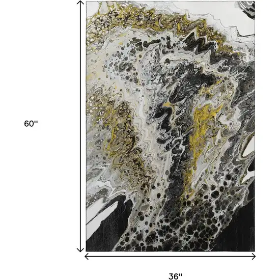 Black Ivory And Gold Abstract Washable Indoor Outdoor Area Rug Photo 3