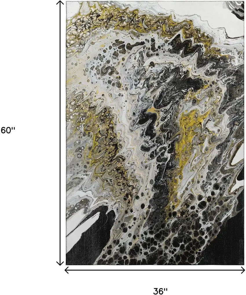 Black Ivory And Gold Abstract Washable Indoor Outdoor Area Rug Photo 3