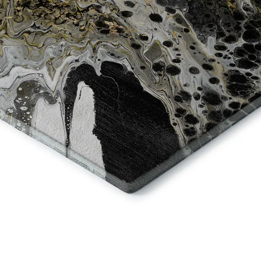 Black Ivory And Gold Abstract Washable Indoor Outdoor Area Rug Photo 4