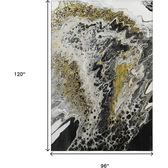 Black Ivory And Gold Abstract Washable Indoor Outdoor Area Rug Photo 3