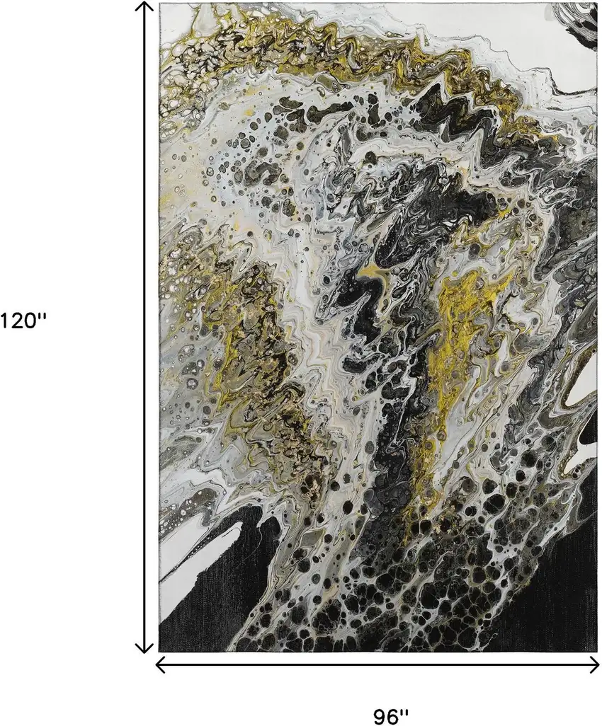 Black Ivory And Gold Abstract Washable Indoor Outdoor Area Rug Photo 3