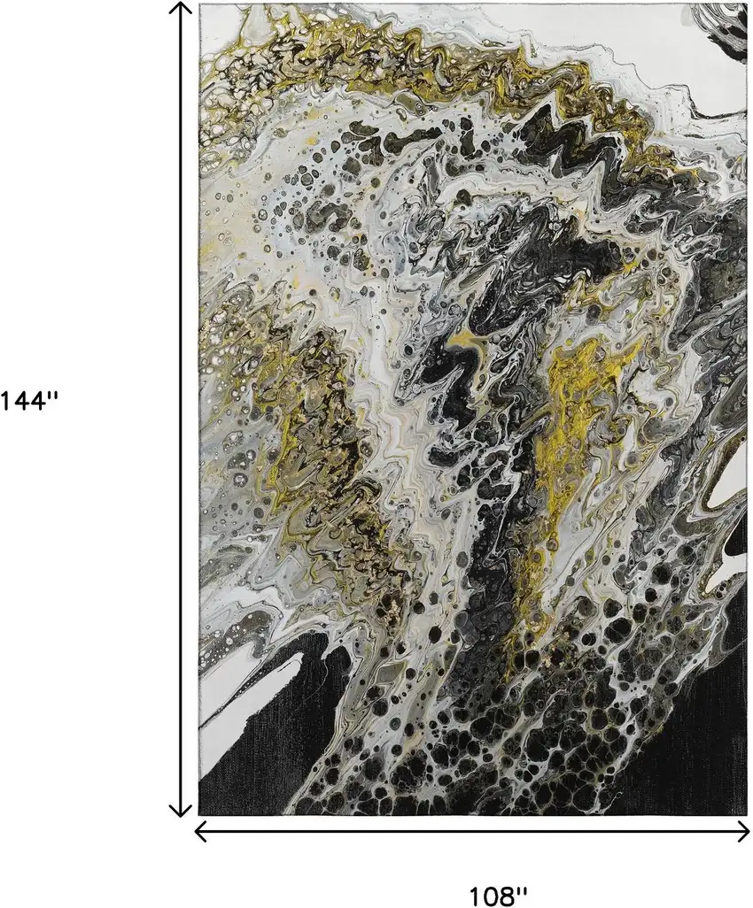 Black Ivory And Gold Abstract Washable Indoor Outdoor Area Rug Photo 3