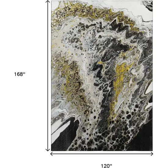 Black Ivory And Gold Abstract Washable Indoor Outdoor Area Rug Photo 3