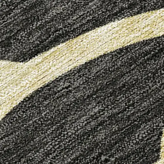 Black Ivory And Gold Botanical Leaves Washable Indoor Outdoor Area Rug Photo 2