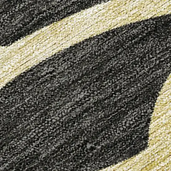 Black Ivory And Gold Botanical Leaves Washable Indoor Outdoor Area Rug Photo 2