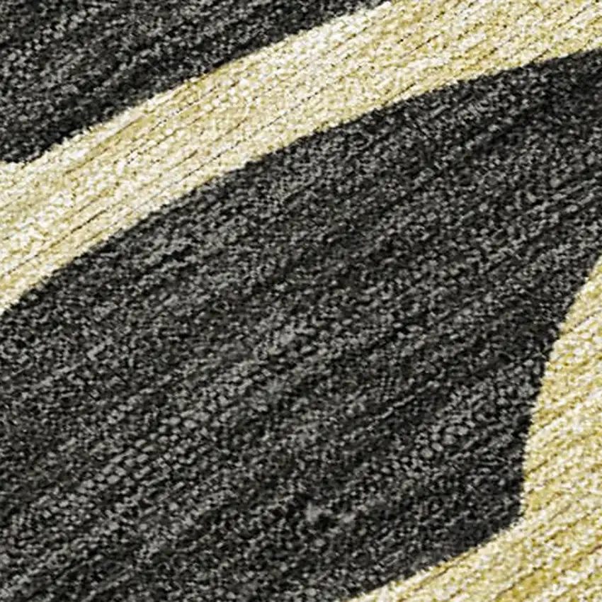 Black Ivory And Gold Botanical Leaves Washable Indoor Outdoor Area Rug Photo 2