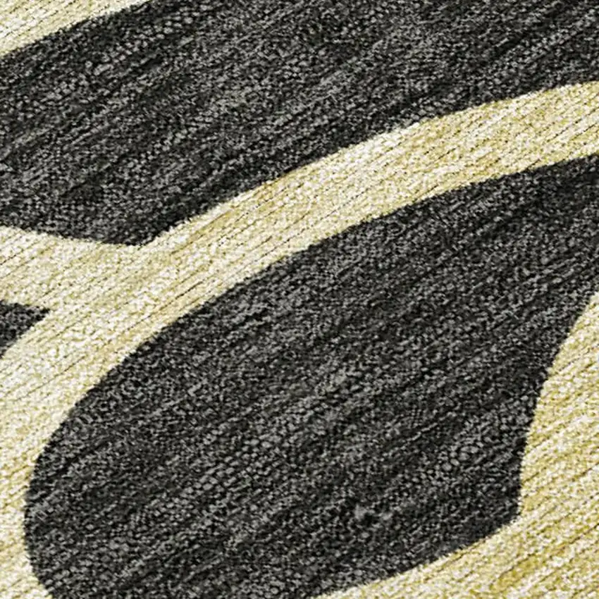 Black Ivory And Gold Botanical Leaves Washable Indoor Outdoor Area Rug Photo 3