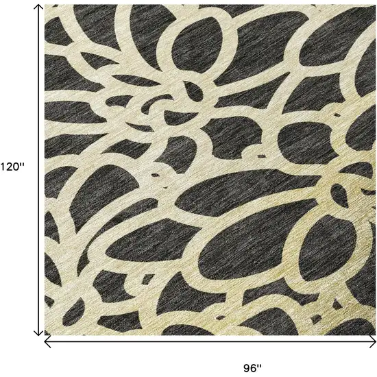 Black Ivory And Gold Botanical Leaves Washable Indoor Outdoor Area Rug Photo 7