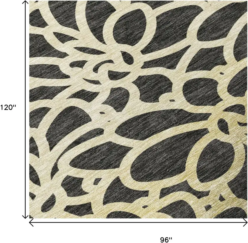 Black Ivory And Gold Botanical Leaves Washable Indoor Outdoor Area Rug Photo 7