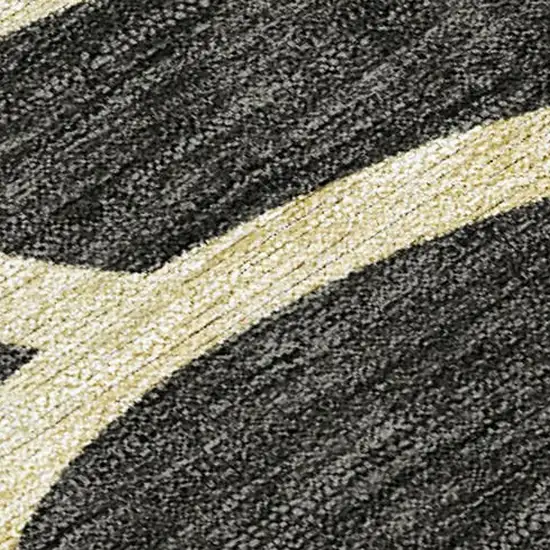 Black Ivory And Gold Botanical Leaves Washable Indoor Outdoor Area Rug Photo 2