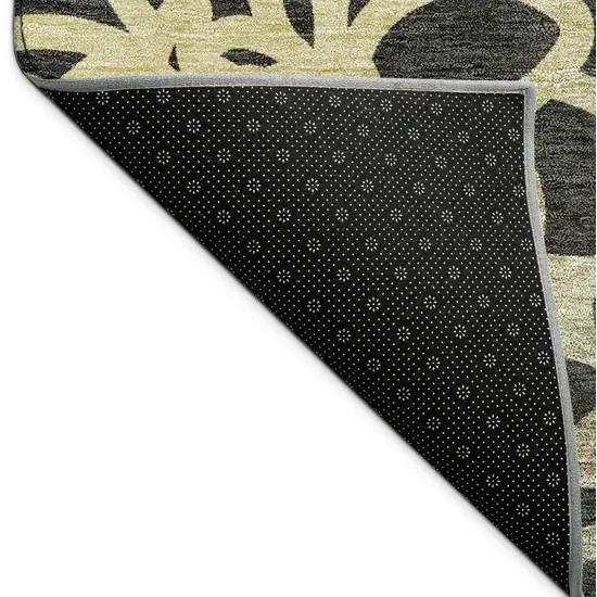 Black Ivory And Gold Botanical Leaves Washable Indoor Outdoor Area Rug Photo 9