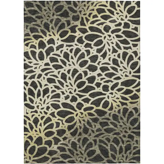 Black Ivory And Gold Botanical Leaves Washable Indoor Outdoor Area Rug Photo 8