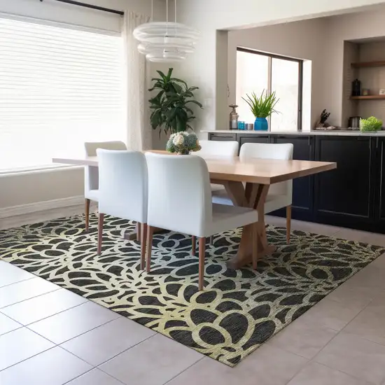 Black Ivory And Gold Botanical Leaves Washable Indoor Outdoor Area Rug Photo 5