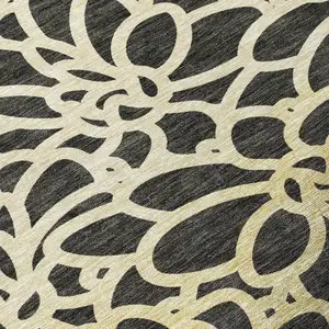Photo of Black Ivory And Gold Botanical Leaves Washable Indoor Outdoor Area Rug