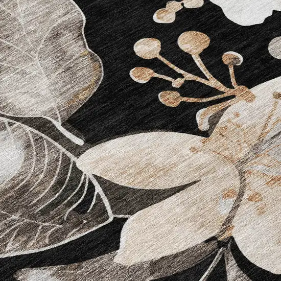 Black Ivory And Gold Floral Washable Indoor Outdoor Area Rug Photo 7