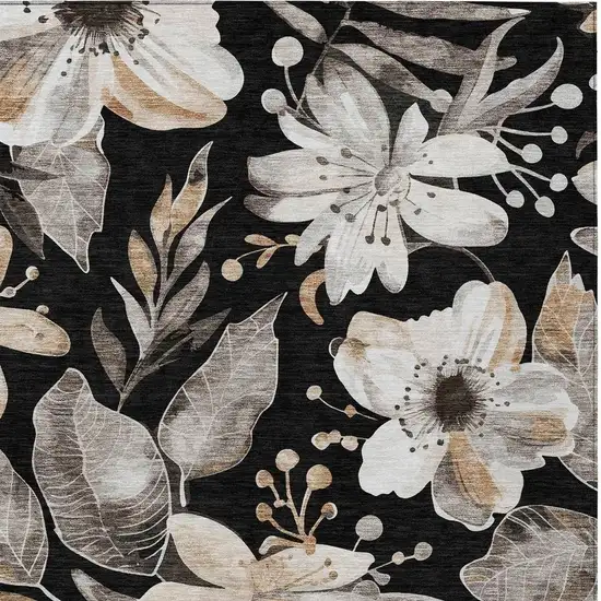 Black Ivory And Gold Floral Washable Indoor Outdoor Area Rug Photo 5