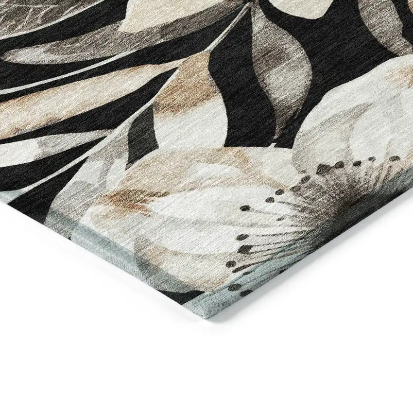 Black Ivory And Gold Floral Washable Indoor Outdoor Area Rug Photo 5