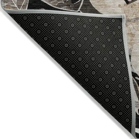 Black Ivory And Gold Floral Washable Indoor Outdoor Area Rug Photo 8