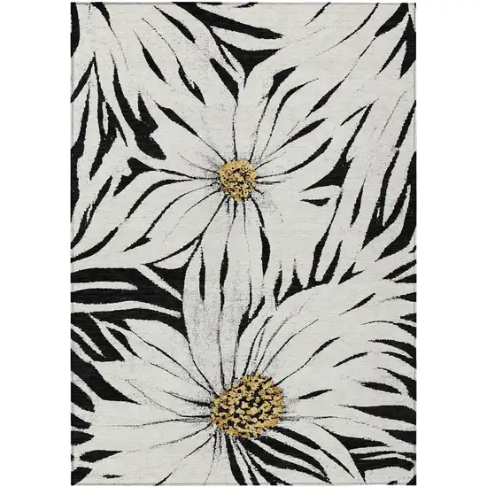 Black Ivory And Gold Floral Washable Indoor Outdoor Area Rug Photo 2