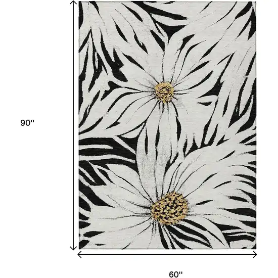 Black Ivory And Gold Floral Washable Indoor Outdoor Area Rug Photo 3