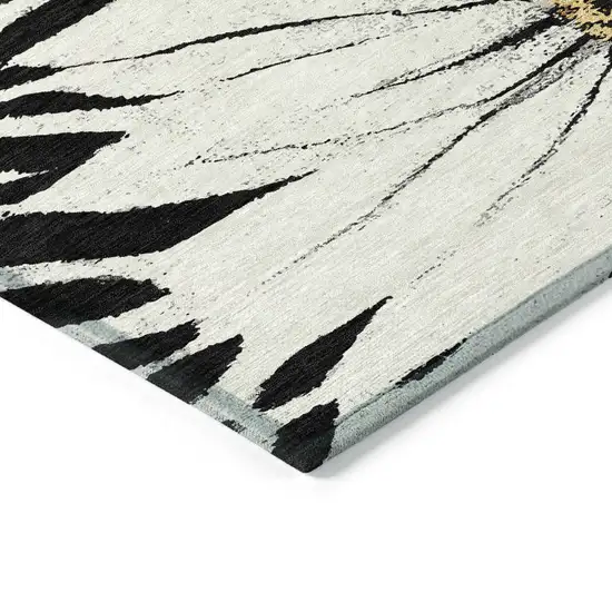 Black Ivory And Gold Floral Washable Indoor Outdoor Area Rug Photo 4