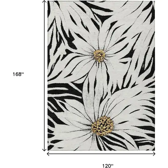 Black Ivory And Gold Floral Washable Indoor Outdoor Area Rug Photo 3
