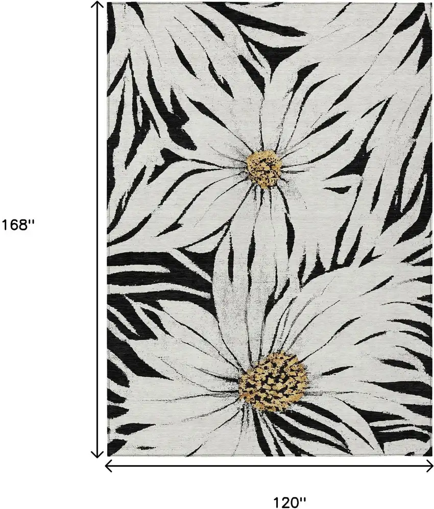 Black Ivory And Gold Floral Washable Indoor Outdoor Area Rug Photo 3