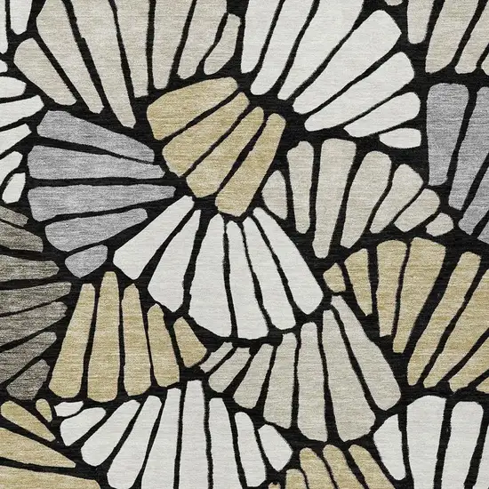 Black Ivory And Gold Floral Washable Indoor Outdoor Area Rug Photo 2