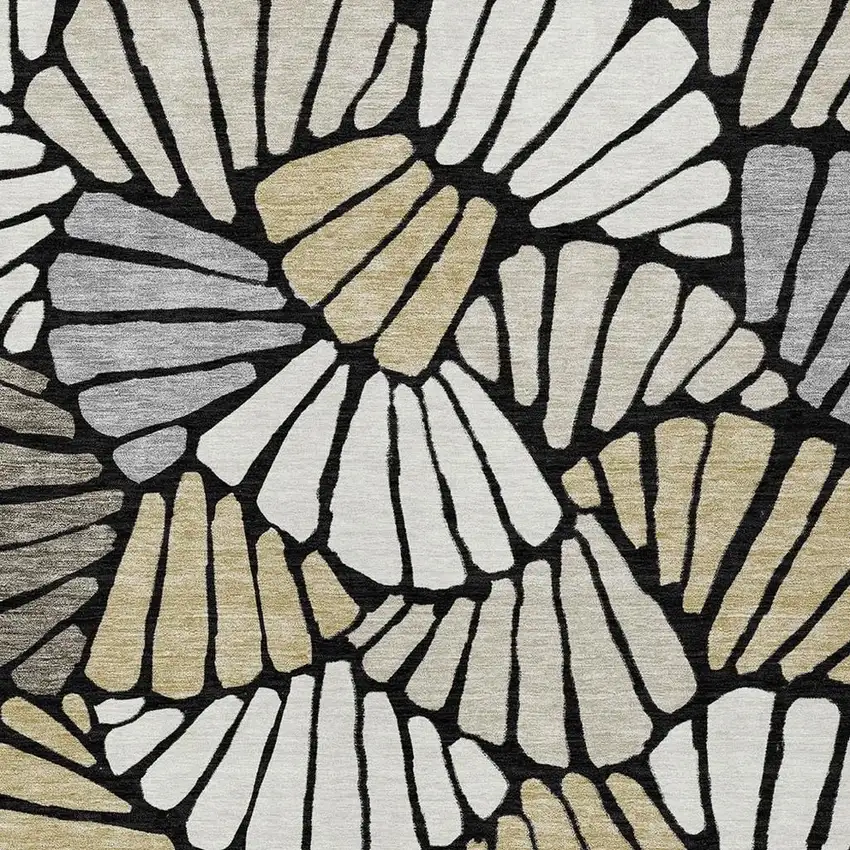 Black Ivory And Gold Floral Washable Indoor Outdoor Area Rug Photo 2