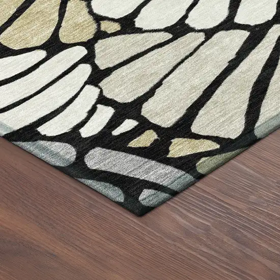 Black Ivory And Gold Floral Washable Indoor Outdoor Area Rug Photo 5