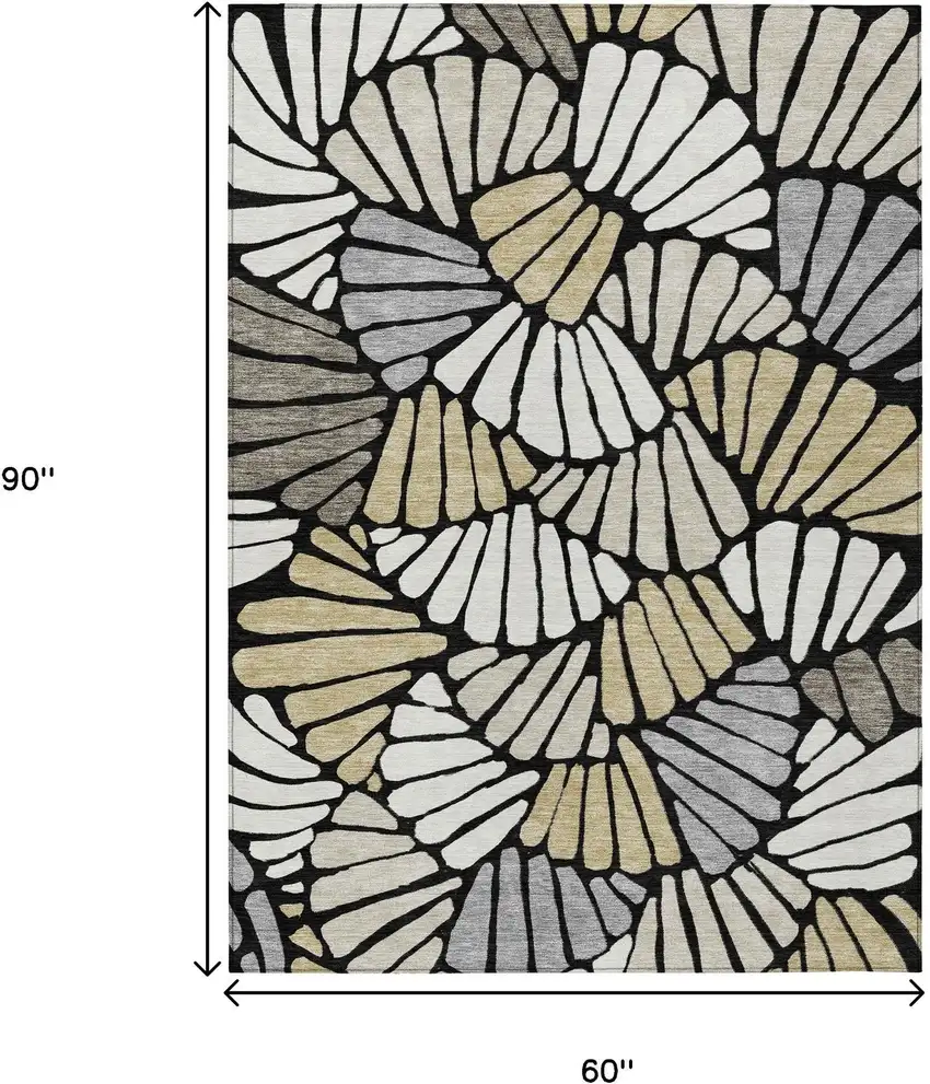 Black Ivory And Gold Floral Washable Indoor Outdoor Area Rug Photo 7