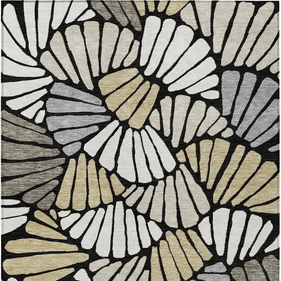 Black Ivory And Gold Floral Washable Indoor Outdoor Area Rug Photo 3