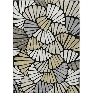 Photo of Black Ivory And Gold Floral Washable Indoor Outdoor Area Rug