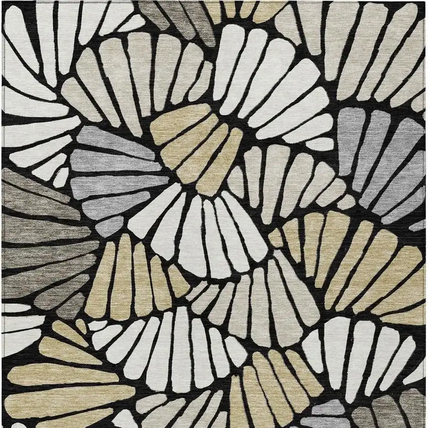 Black Ivory And Gold Floral Washable Indoor Outdoor Area Rug Photo 3