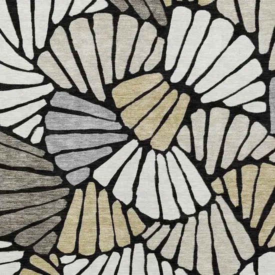 Black Ivory And Gold Floral Washable Indoor Outdoor Area Rug Photo 2