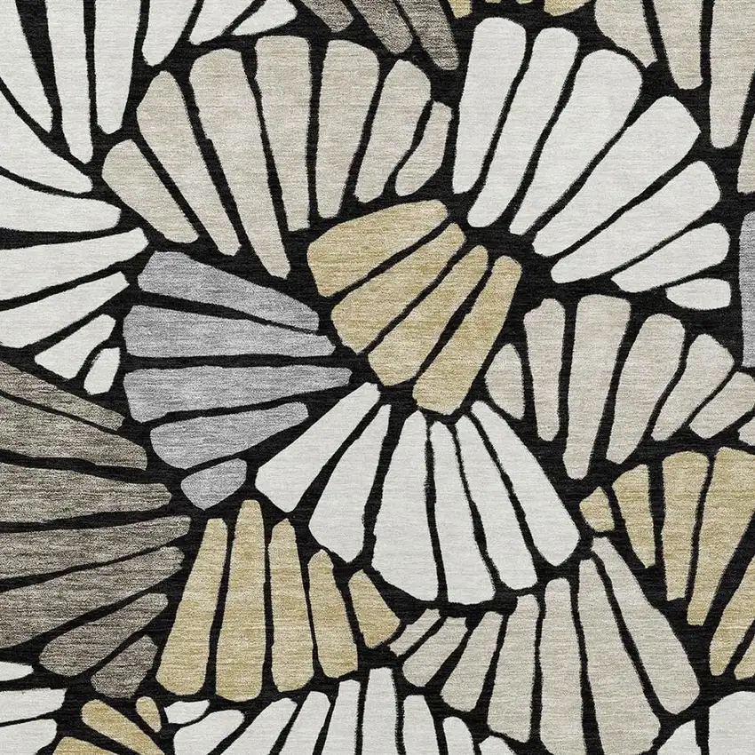 Black Ivory And Gold Floral Washable Indoor Outdoor Area Rug Photo 2